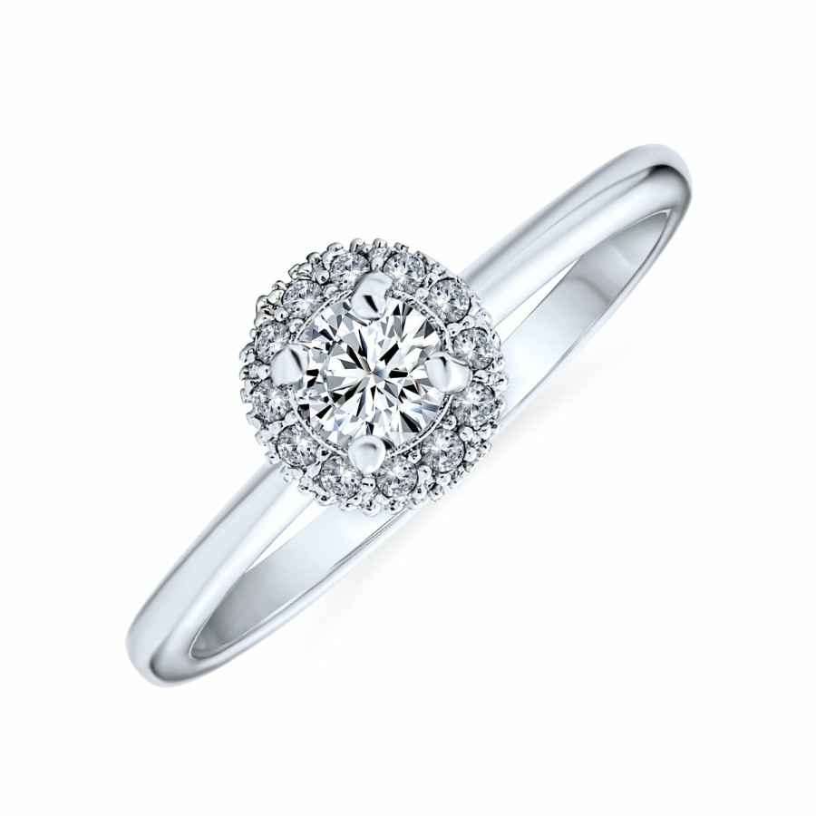 Shop Women Bling Jewelry Engagement Rings | Petite .25Ct Round Halo Cathedral Setting Solitaire Engagement Silver