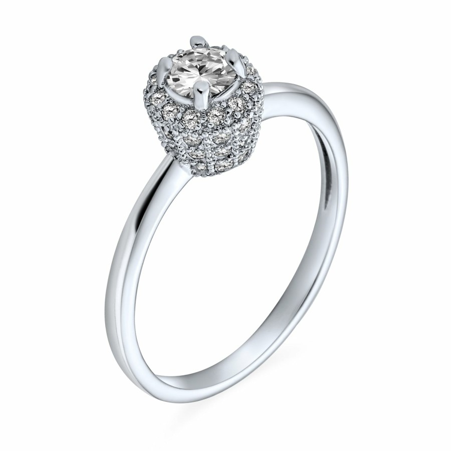 Shop Women Bling Jewelry Engagement Rings | Petite .25Ct Round Halo Cathedral Setting Solitaire Engagement Silver