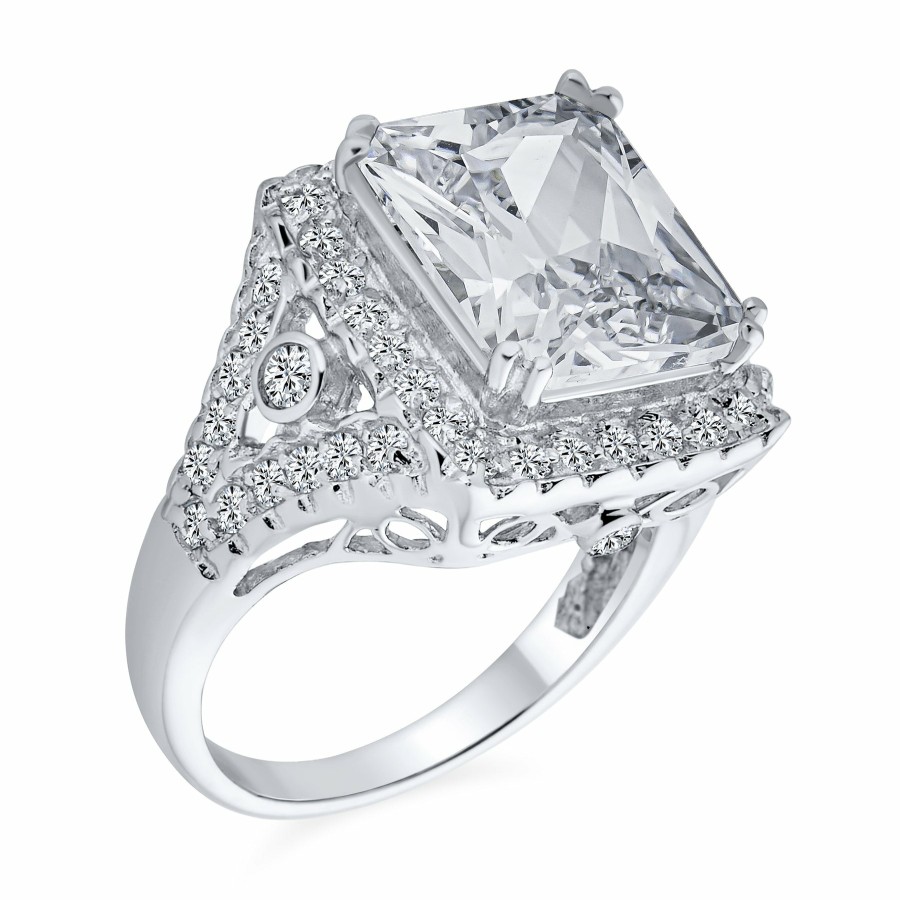 Shop Women Bling Jewelry Statement Cocktail Rings | 7Ct Aaa Cz Estate Style Radiant Brilliant Cut Rectangle Cocktail Ring Clear