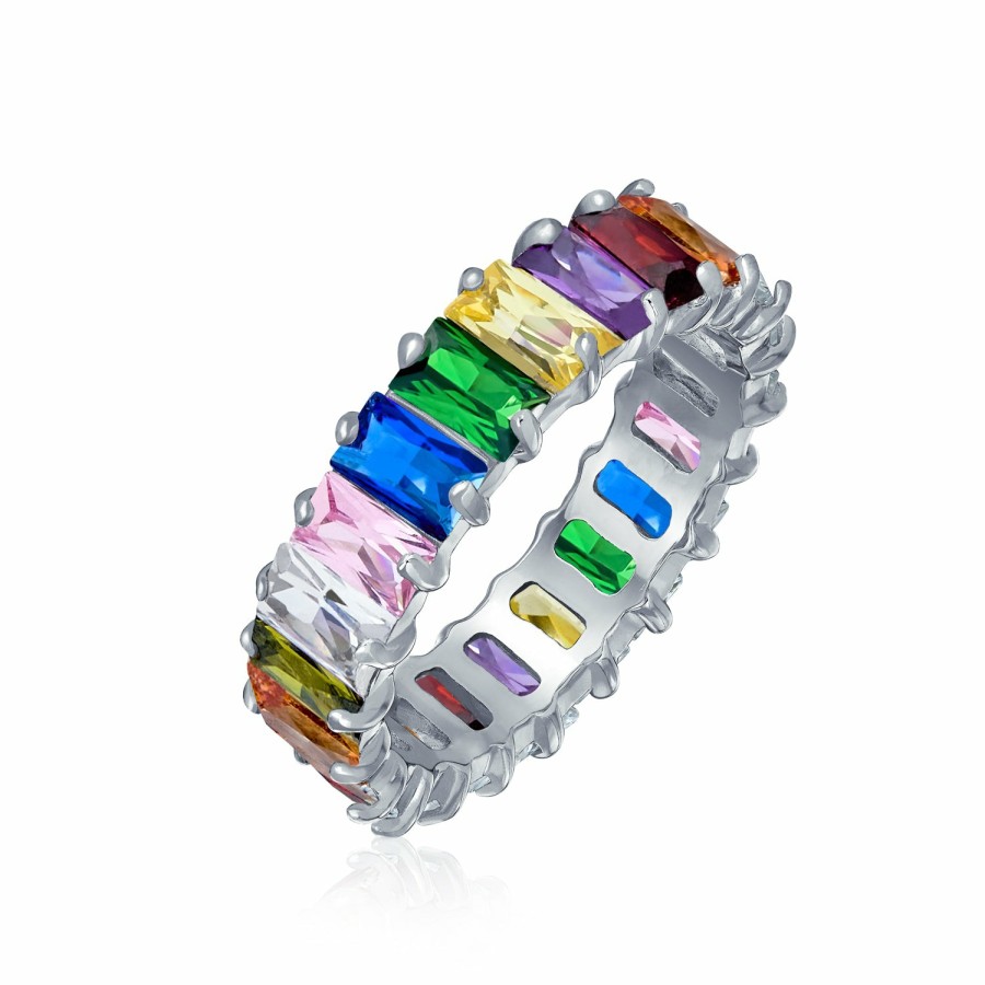 Shop Women Bling Jewelry Wedding Bands | Clear Emerald Cut Aaa Cz Eternity Wedding Band Ring Sterling