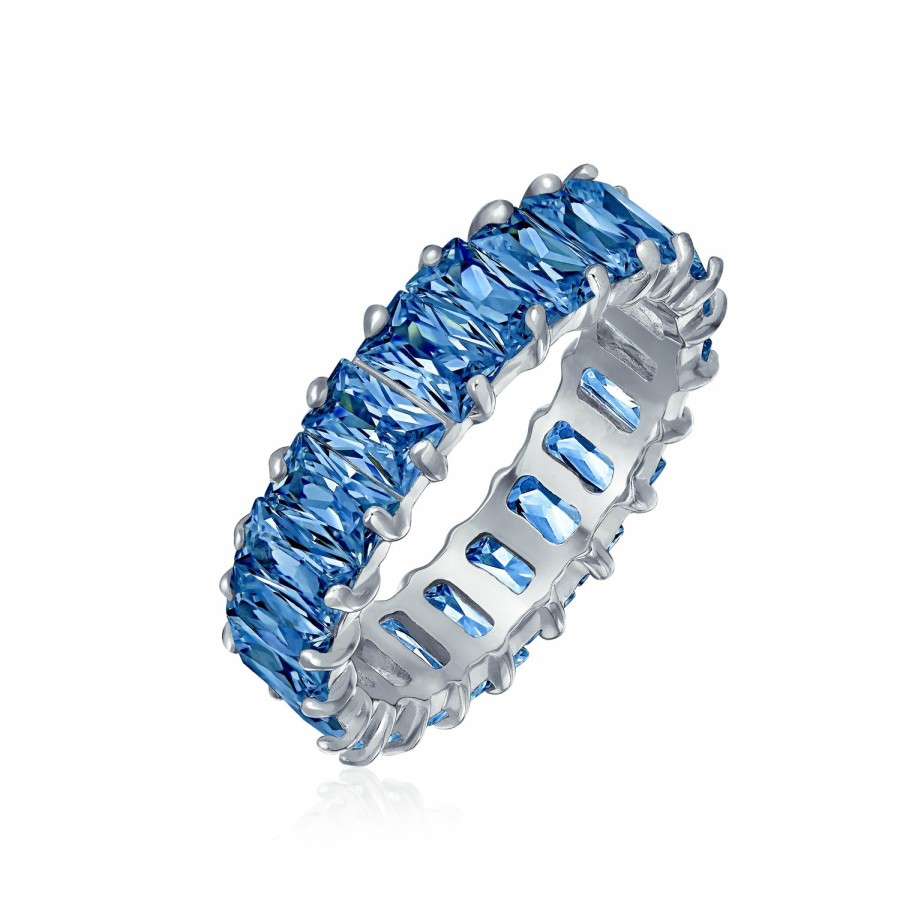 Shop Women Bling Jewelry Wedding Bands | Clear Emerald Cut Aaa Cz Eternity Wedding Band Ring Sterling