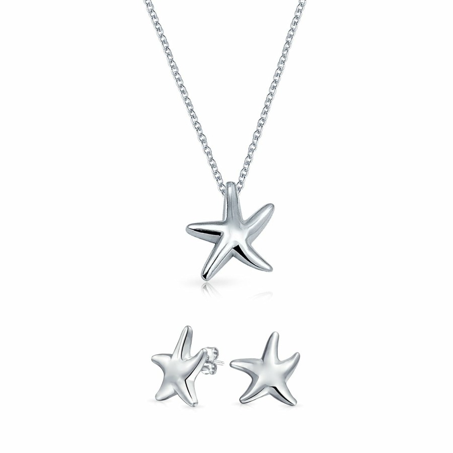 Shop Women Bling Jewelry Jewelry Sets | Beach Nautical Jewelry Set Starfish Pendant Stud Earrings .925