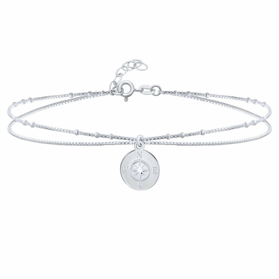 Shop Women Bling Jewelry Ankle Bracelets | Medallion Travel Protection Compass Anklet Bracelet Sterling Silver