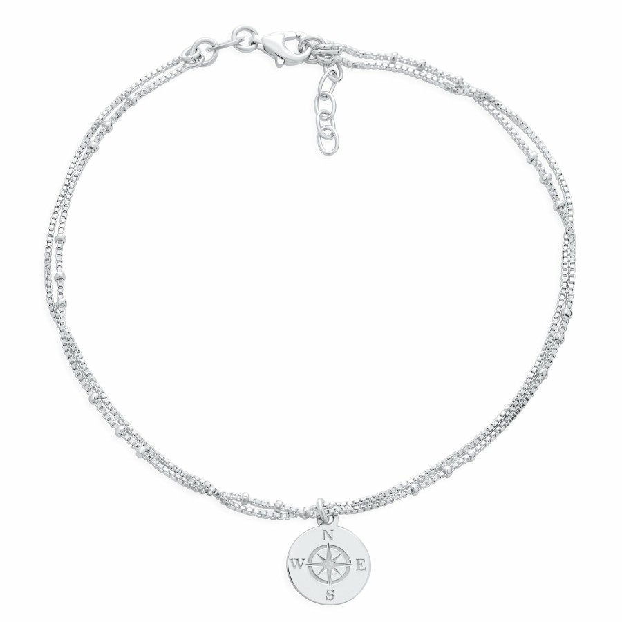 Shop Women Bling Jewelry Ankle Bracelets | Medallion Travel Protection Compass Anklet Bracelet Sterling Silver