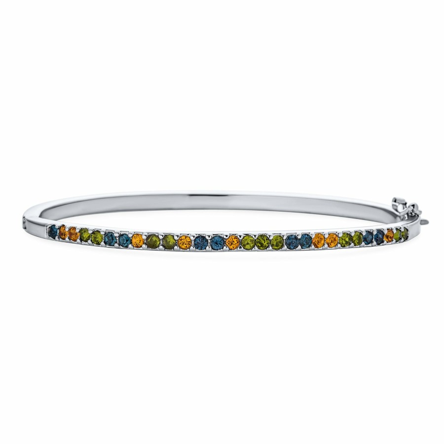 Shop Women Bling Jewelry Cuff Bangle Bracelets | Thin 1/2 Eternity Multi Color Cz Tennis Bangle Bracelet Plated Silver