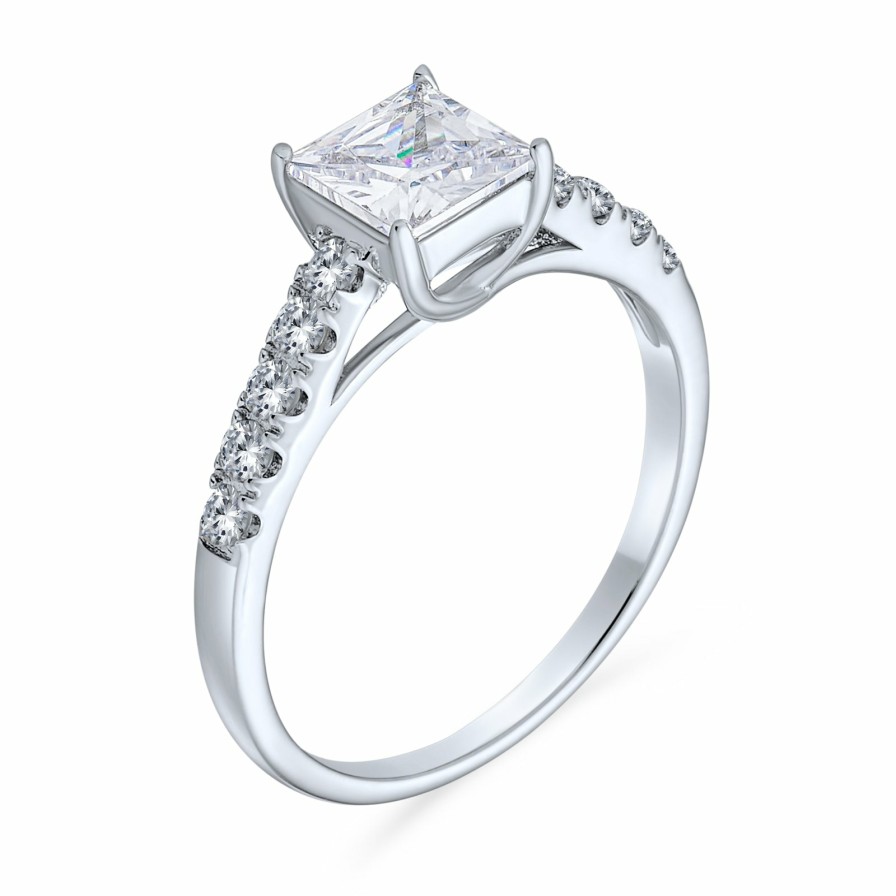 Shop Women Bling Jewelry Engravable Rings | 1.5 Ct Princess Cut Solitaire Sterling Aaa Cz Engagement Ring Silver