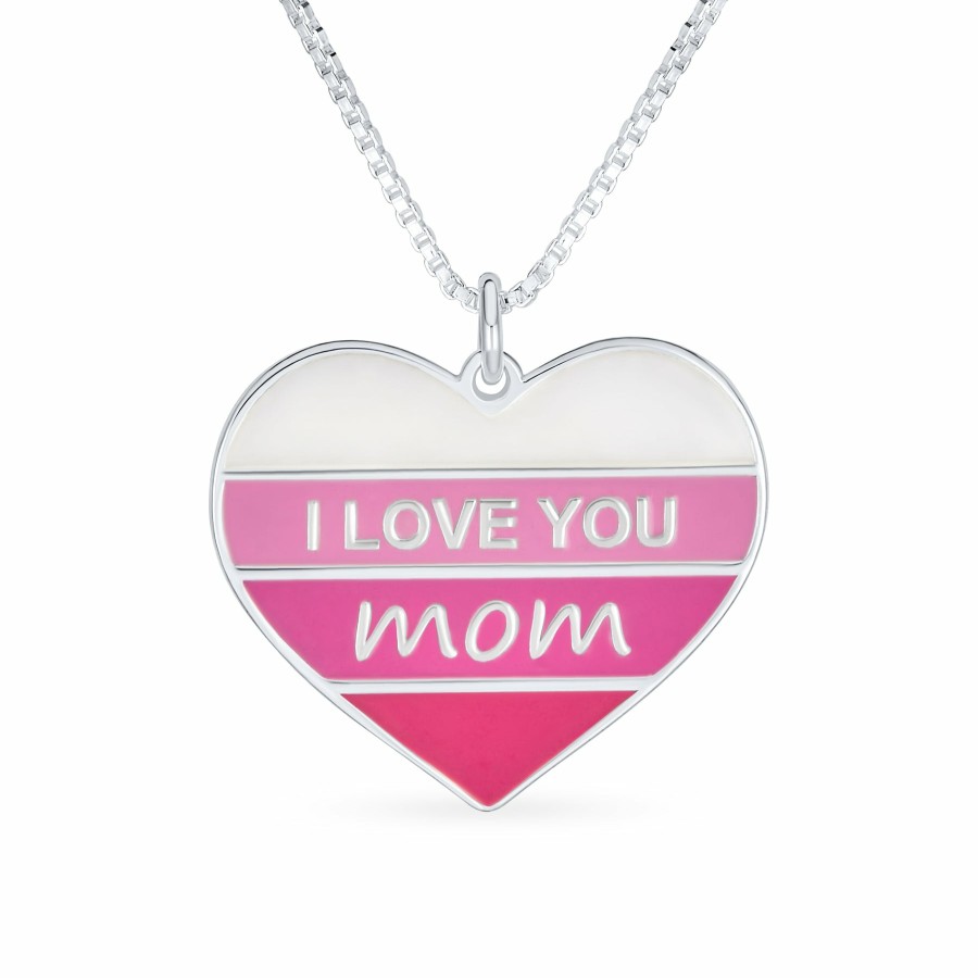 Shop Women Bling Jewelry Pendant Necklaces | Enamel Bird Cameo Words I Love You Mom Heart Pendant Necklace Silver