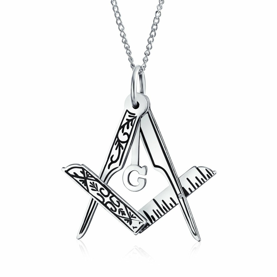 Shop Women Bling Jewelry Pendant Necklaces | Masonic Freemason Foldable Compass Pendant Sterling Silver Necklace