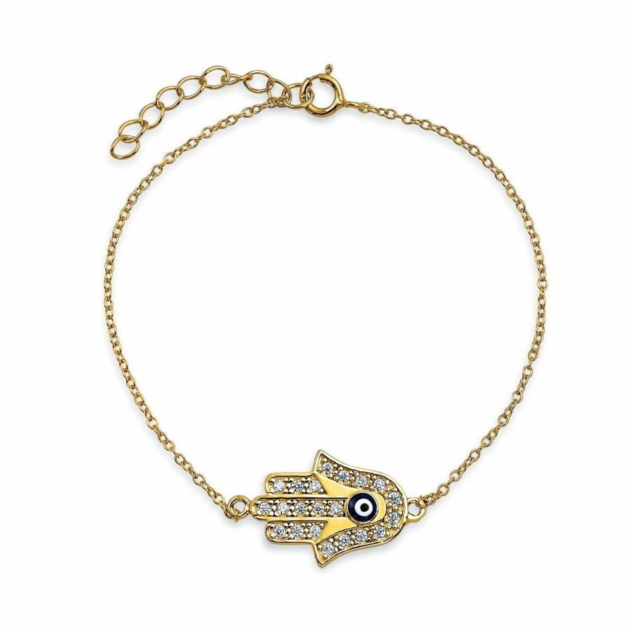 Shop Women Bling Jewelry Unique Bracelets | Hamsa Hand Evil Eye Charm Bolo Bracelet Cubic Zirconia Sterling