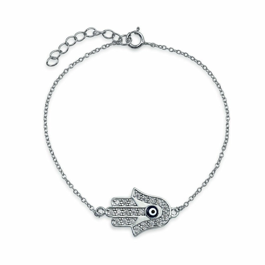 Shop Women Bling Jewelry Unique Bracelets | Hamsa Hand Evil Eye Charm Bolo Bracelet Cubic Zirconia Sterling