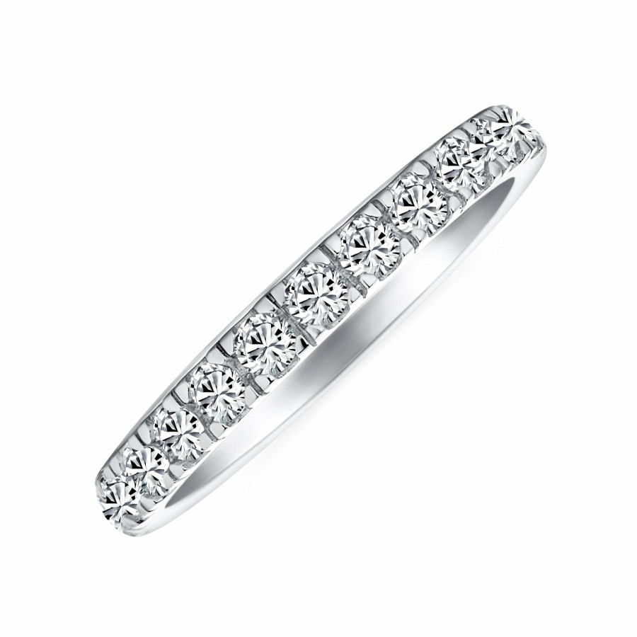 Shop Women Bling Jewelry Stacking Eternity Rings | Round Cz Half Eternity Ring Wedding Band .925Sterling 2Mm Silver