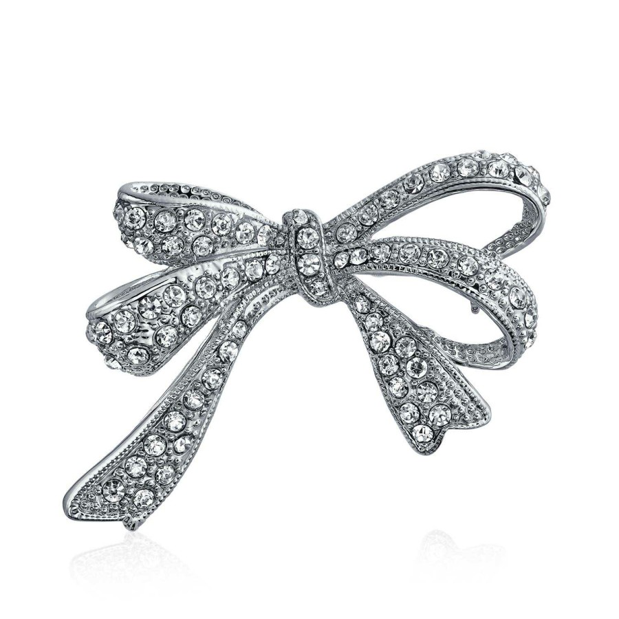 Shop Women Bling Jewelry Pins & Brooches | Bridal Bow Ribbon Pave Crystal Wedding Bridal Brooch Pin