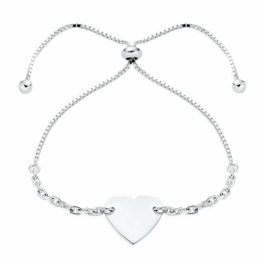 Shop Women Bling Jewelry Delicate Bracelets | Identification Id Tag Initial A-Z Heart Bolo Bracelet Sterling