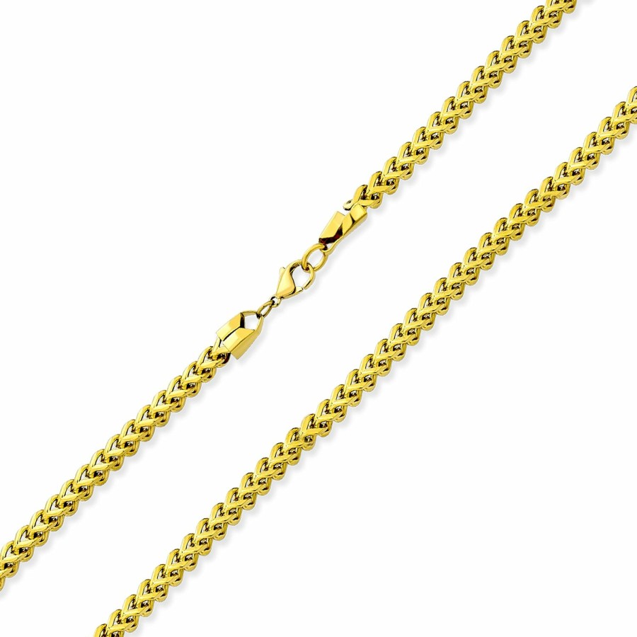 Shop Women Bling Jewelry Chains Necklaces | Biker Curb Wheat Chain Necklace Gold Silver Black Stainless Steel 20 24 30"