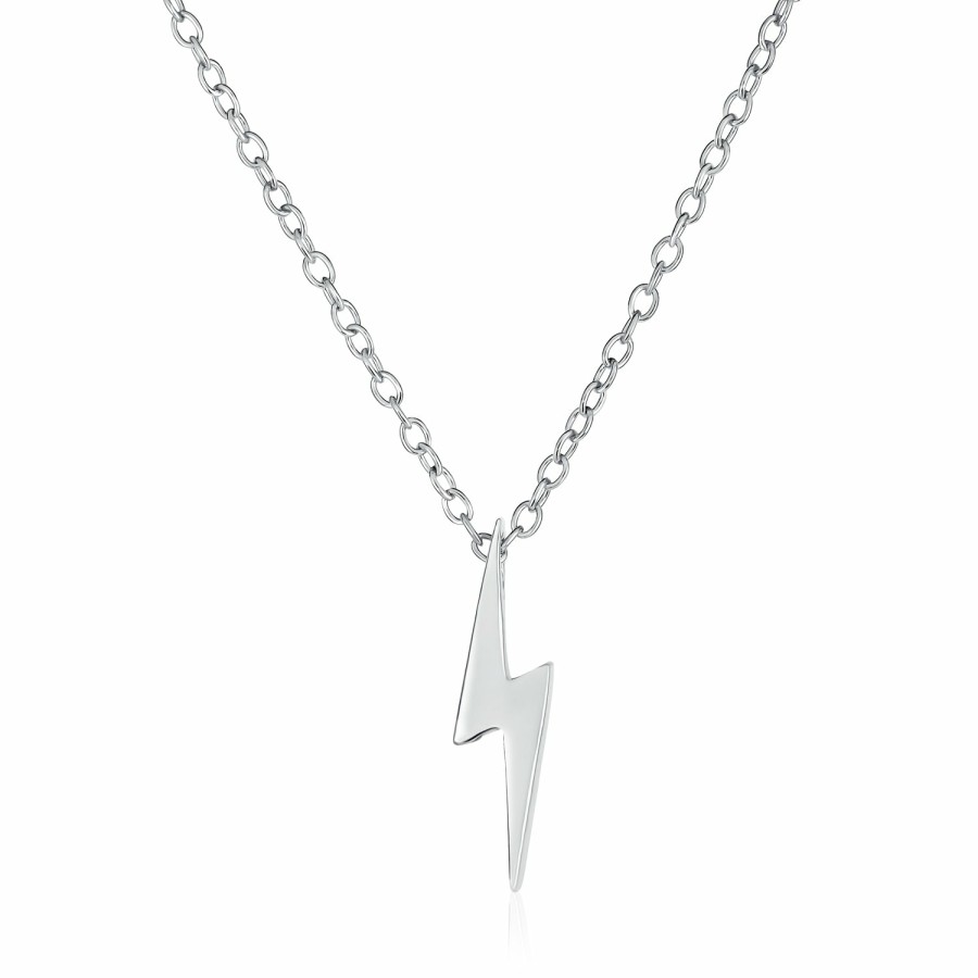 Shop Women Bling Jewelry | Delicate Zig Zag Cz Lightning Bolt Pendant Necklace Plated .925