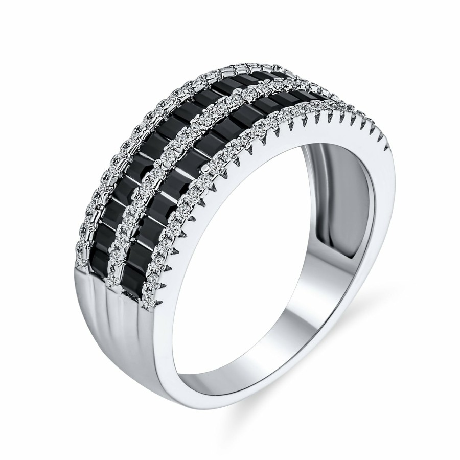 Shop Women Bling Jewelry Wedding Bands | Two Tone And White Pave 1/2 Eternity Band Ring Sterling Silver Black