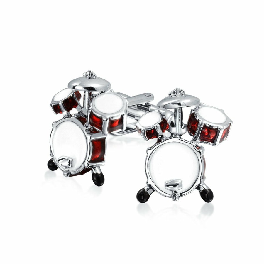 Shop Men Bling Jewelry Cufflinks | Drummer Musician Drum Set Shirt Cufflinks Brown Silver Tone Steel