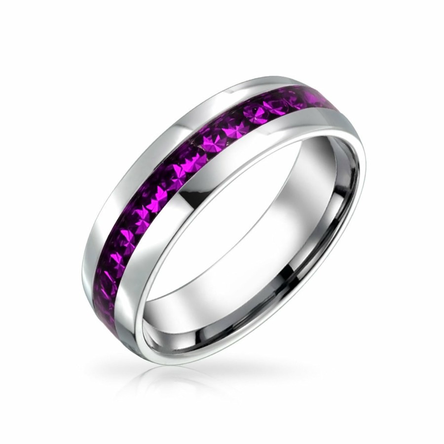 Shop Women Bling Jewelry Engravable Rings | Channel Set Crystal Eternity Band Ring Stainless Birthstone Colors