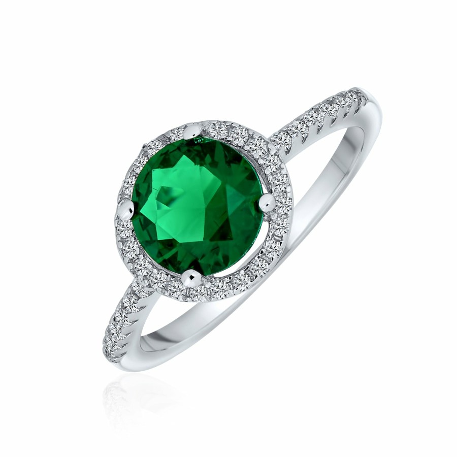 Shop Women Bling Jewelry Engagement Rings | 3.75Ct Solitaire Green Imitation Emerald Cz Halo Statement Ring Silver