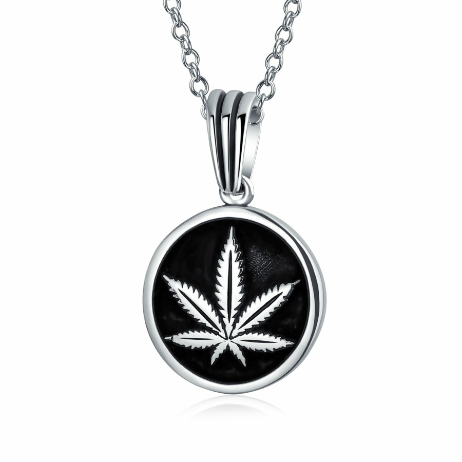 Shop Women Bling Jewelry Pendant Necklaces | Marijuana Weed Leaf Shape Dangle Pendant Necklace .925 Sterling