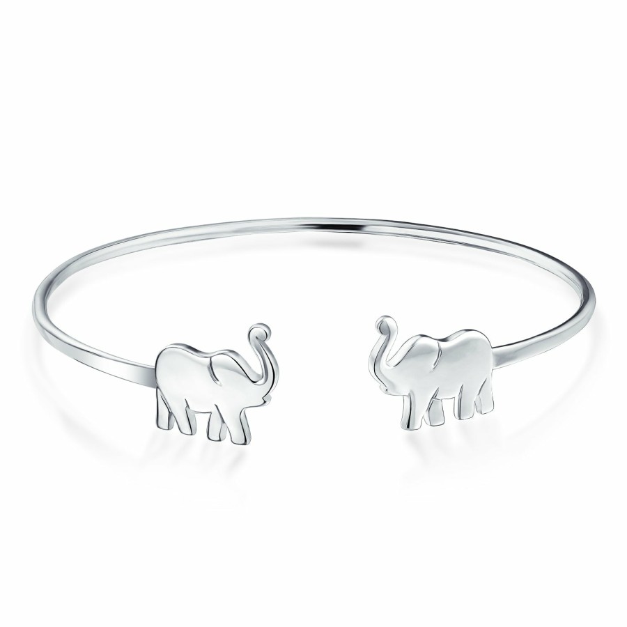 Shop Women Bling Jewelry Delicate Bracelets | Delicate Lucky Elephant Bangle Cuff Bracelet High .925 Sterling Silver