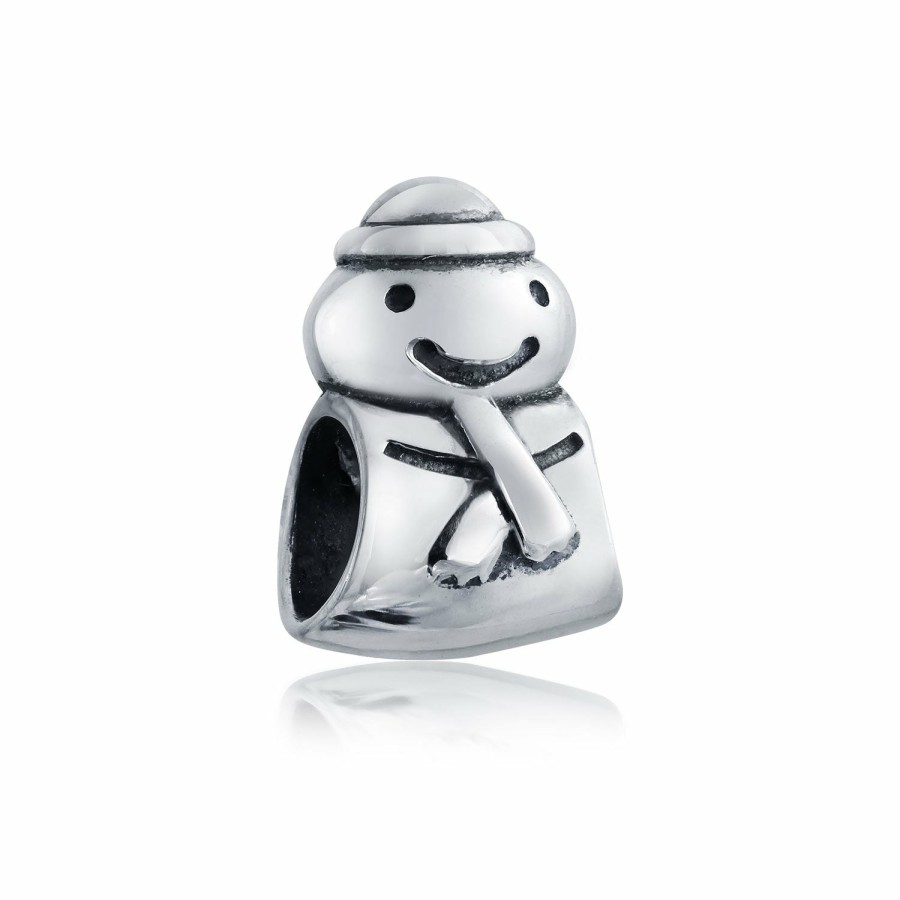 Shop Women Bling Jewelry Unique Charms | Holiday Christmas Crystal Enamel Snowman Dangle Charm Bead .925 Sterling Silver