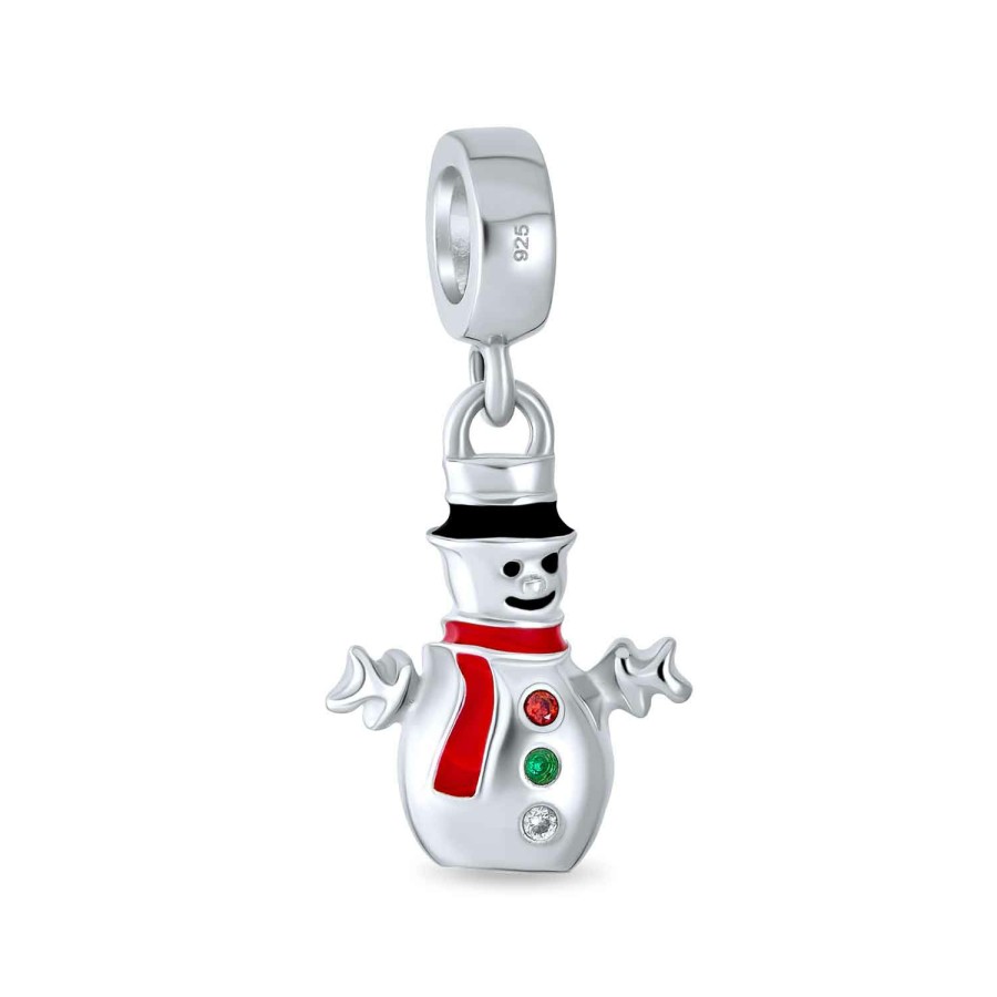 Shop Women Bling Jewelry Unique Charms | Holiday Christmas Crystal Enamel Snowman Dangle Charm Bead .925 Sterling Silver