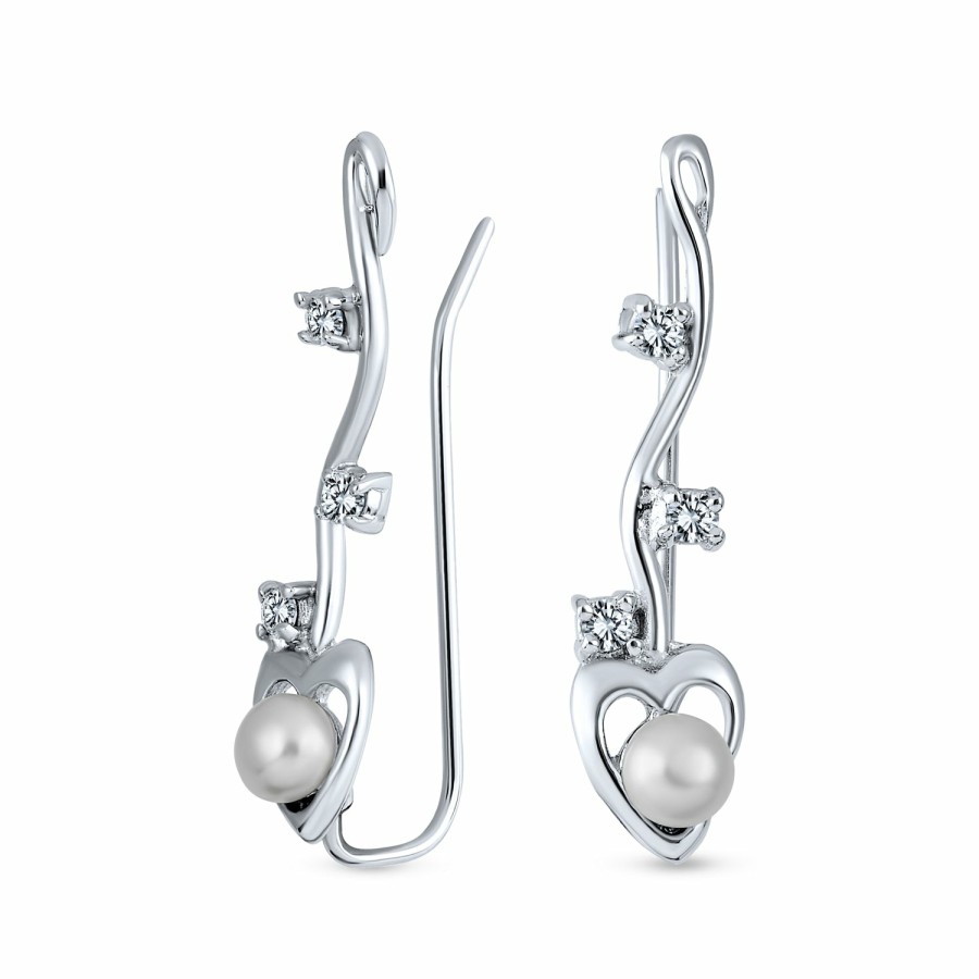 Shop Women Bling Jewelry Ear Cuffs, Cartilage Earrings | Heart Ear Pin Climbers Climber Earrings Freshwater Cultured Pearl