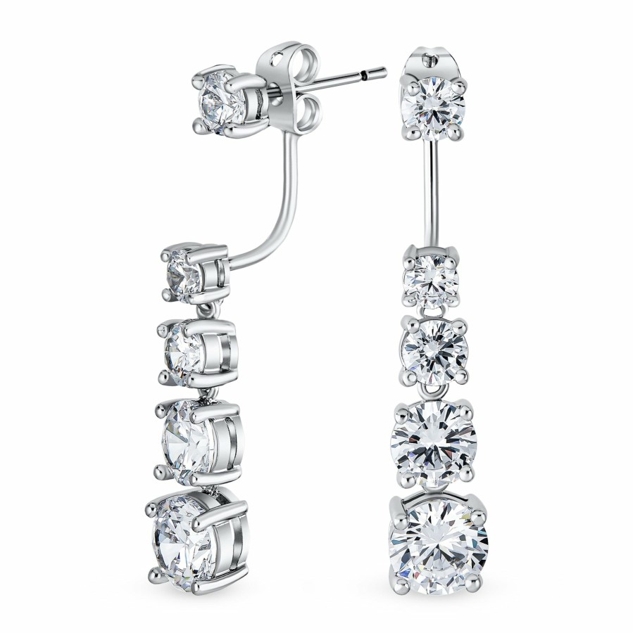 Shop Women Bling Jewelry Stud Earrings | Graduated Cz Drop Back Front Stud Jacket Long Earrings Silver Plated