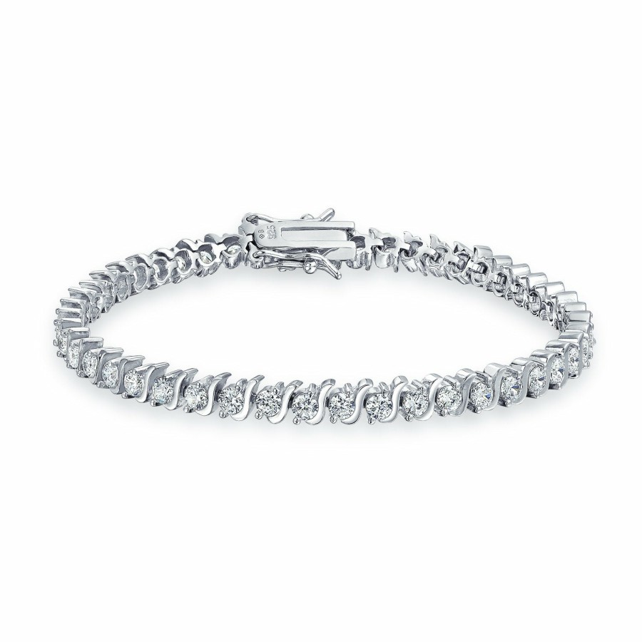 Shop Women Bling Jewelry Jewelry Sets | Bridal Wave S Link Aaa Cz Solitaire Tennis Bracelet Sterling 7"