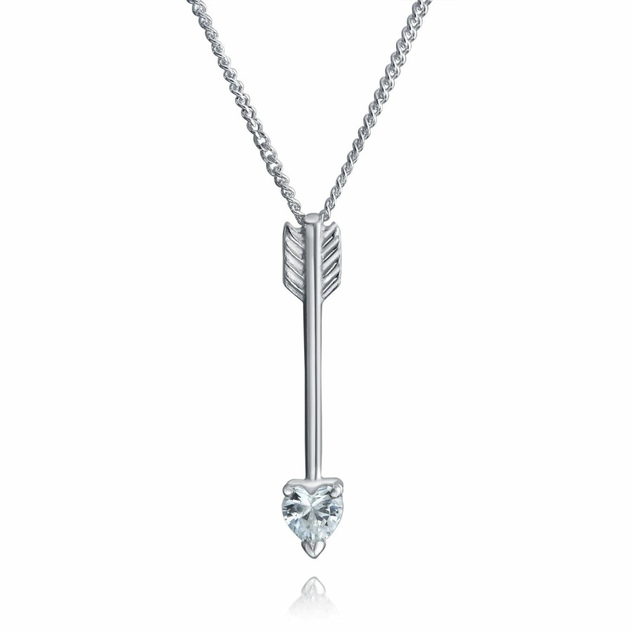 Shop Women Bling Jewelry Delicate Pendant Necklaces | Arrow Pendant Necklace Heart Cubic Zirconia Sterling Silver Necklace