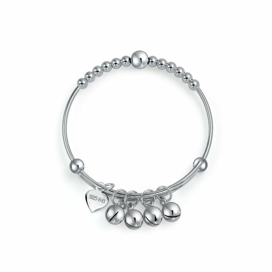 Shop Women Bling Jewelry | Round Ball Beaded Dangle Charm Bangle Bracelet Sterling Silver Wrists