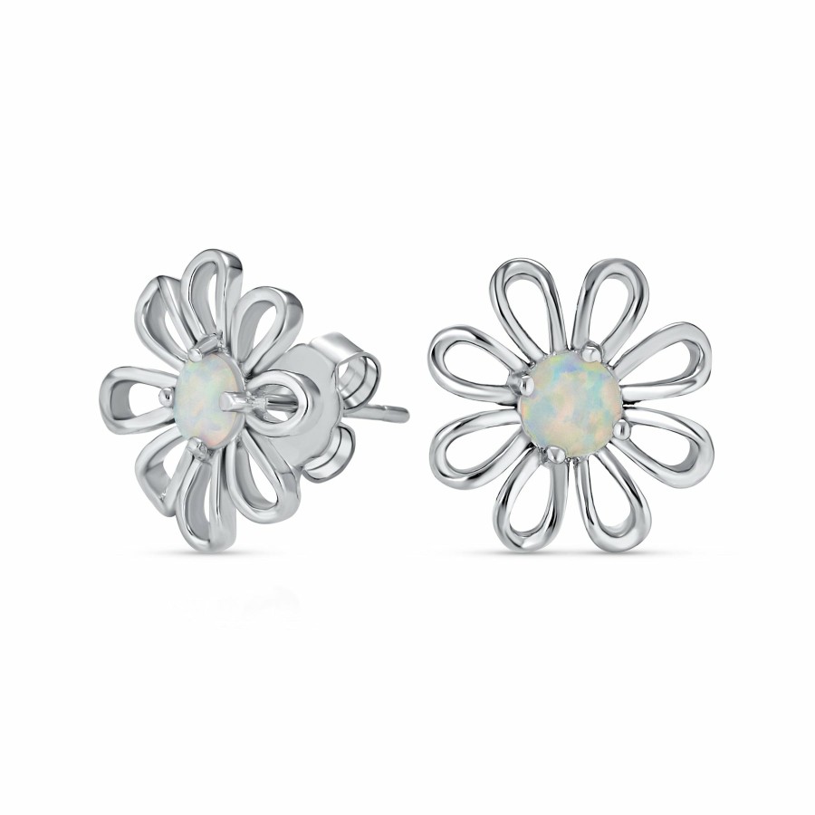 Shop Women Bling Jewelry Stud Earrings | White Orange Created Daisy Flower Stud Earrings Gold .925 Silver