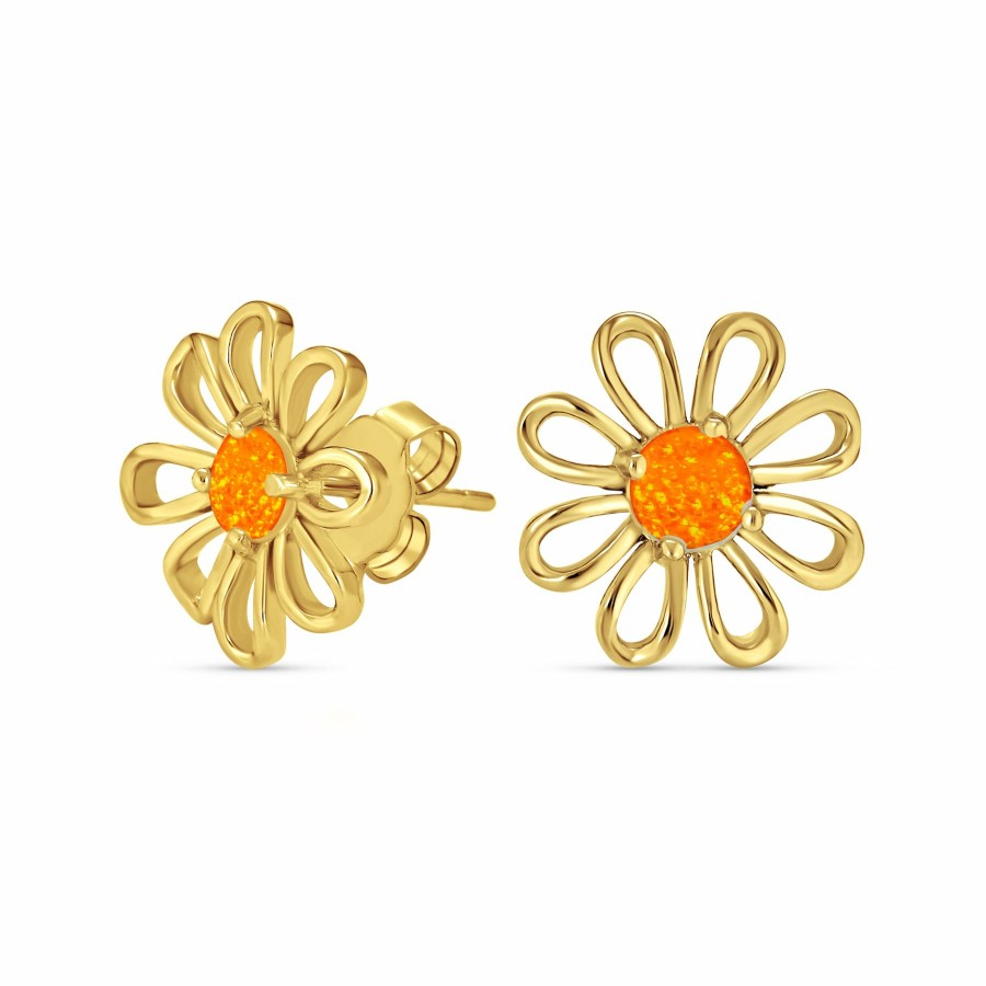 Shop Women Bling Jewelry Stud Earrings | White Orange Created Daisy Flower Stud Earrings Gold .925 Silver