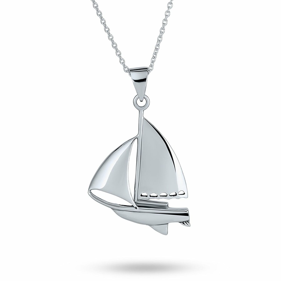 Shop Women Bling Jewelry Pendant Necklaces | Nautical Boat Sailboat Drop Stud Earring Pendant Necklace .925