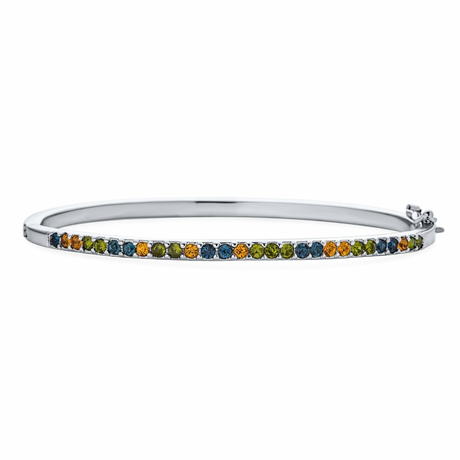 Shop Women Bling Jewelry Tennis Bracelets | Thin 1/2 Eternity Multi Color Cz Tennis Bangle Bracelet Plated Silver