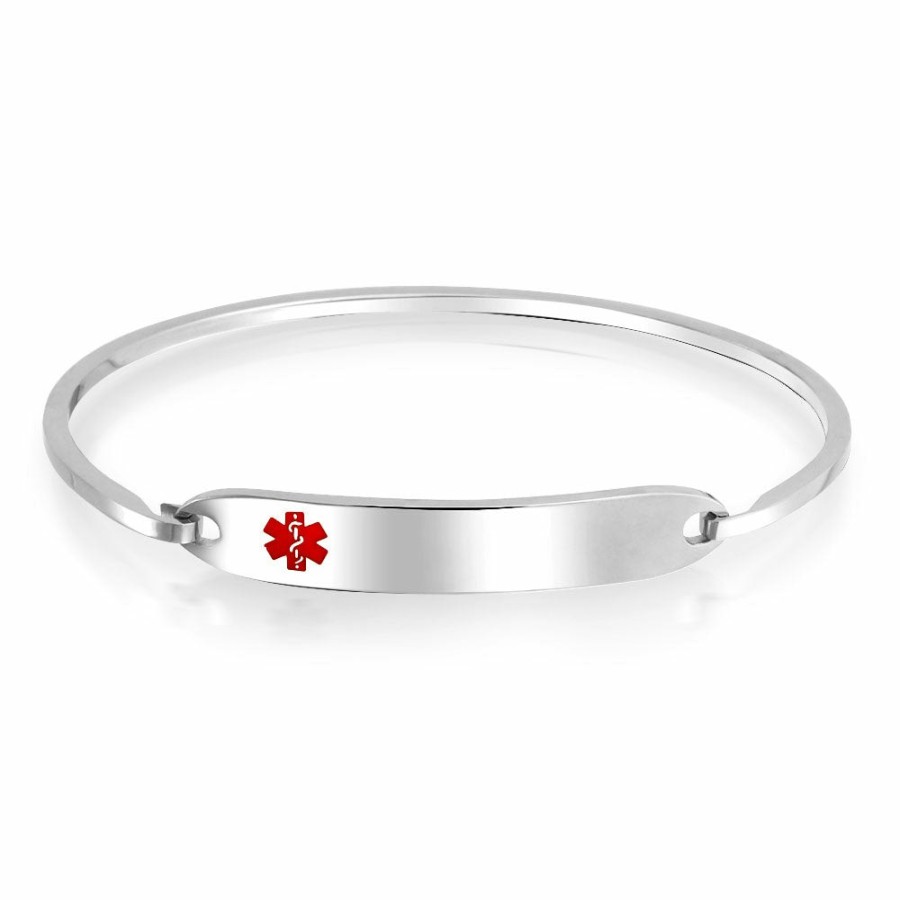 Shop Women Bling Jewelry Engravable Bracelets | Personalized Identification Medical Alert Id Bangle Stainless 7 Inch