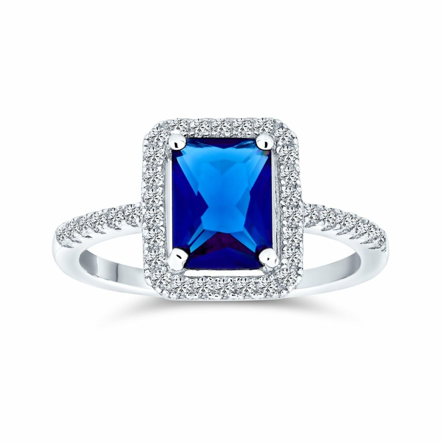 Shop Women Bling Jewelry Engagement Rings | 3Ct Cz Blue Imitation Sapphire Emerald Cut Engagement Ring .925 Silver