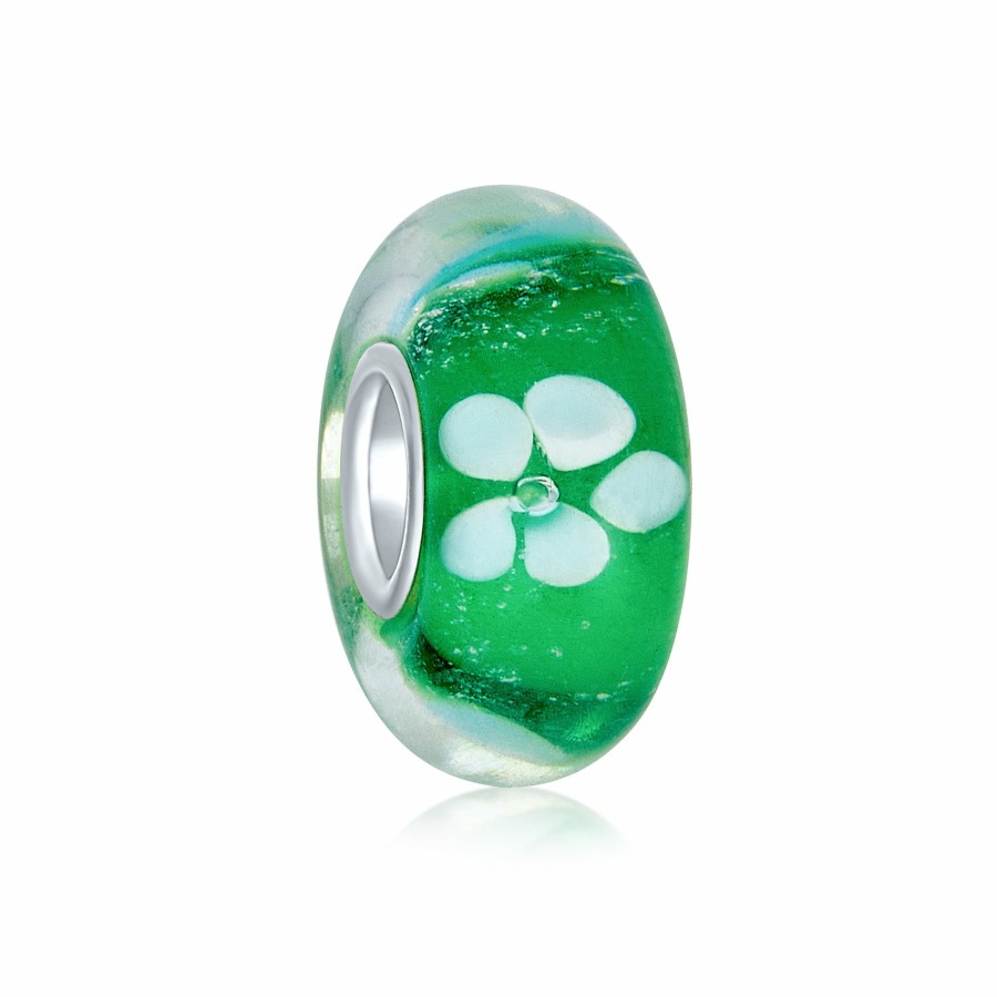 Shop Women Bling Jewelry Glass Crystal Beads | White Flower Murano Glass Spacer Bead Charm .925 Sterling Silver