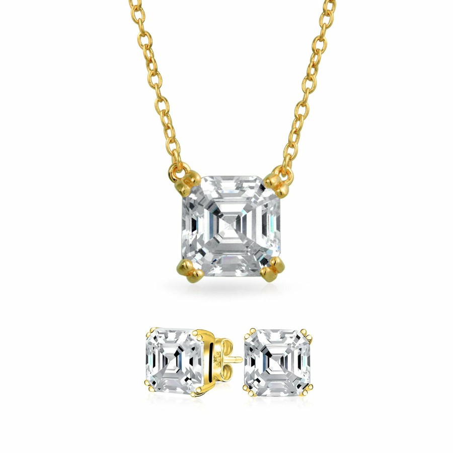 Shop Women Bling Jewelry Stud Earrings | Jewelry Set Solitaire Square Asscher Cut Cz Erring Pendant .925 Silver