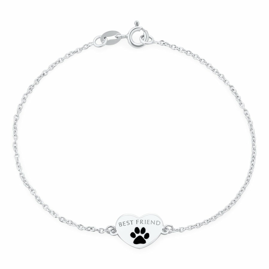 Shop Women Bling Jewelry Charm Bracelets | Pet Lover Dog Puppy Bff Heart Paw Print Charm Bracelet Sterling Silver