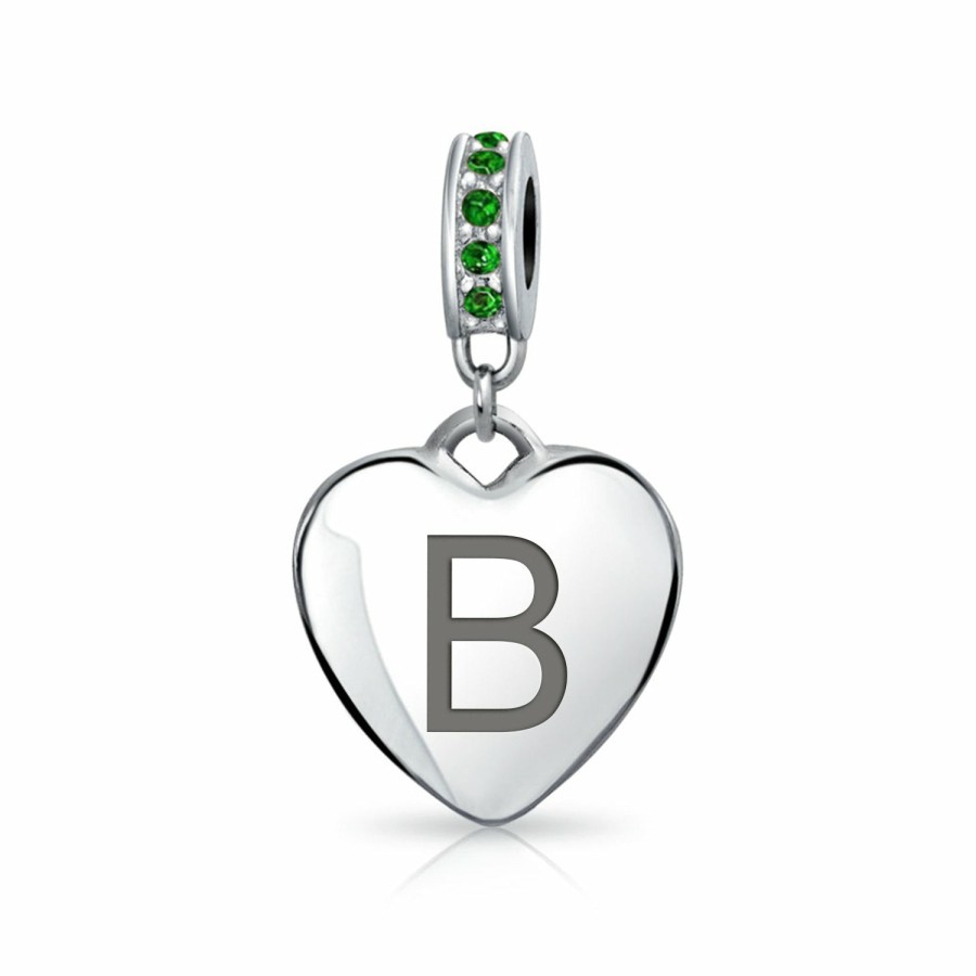 Shop Women Bling Jewelry Abc Initial | Heart Dangle Bead Charm Crystal Green Month May .925 Sterling Silver