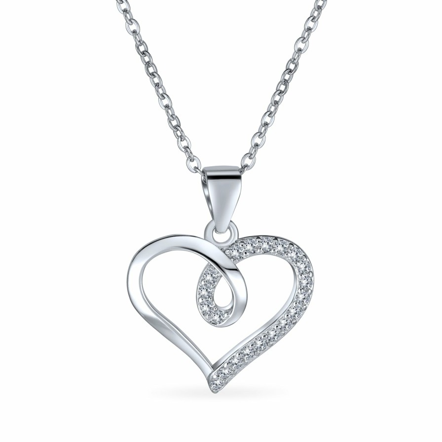 Shop Women Bling Jewelry Delicate Pendant Necklaces | Romantic Pave Cz Infinity Pendant Linking Heart Necklace .925 Silver