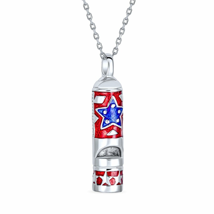 Shop Women Bling Jewelry Pendant Necklaces | Red Blue Enamel American Usa Patriotic Star Whistle Pendant Necklace