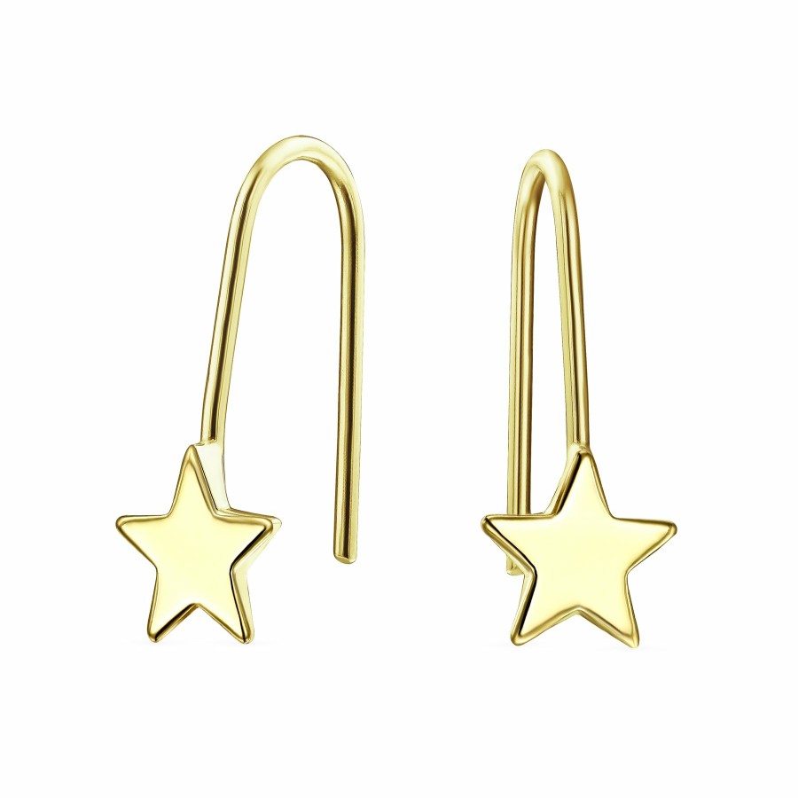 Shop Women Bling Jewelry | Celestial Patriotic Rock Star Threader Earrings Real 14K Yellow Gold