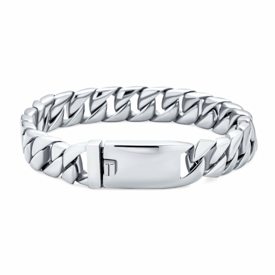 Shop Women Bling Jewelry Engravable Bracelets | Men'S Strong Miami Curb Link Chain Bracelet Tone Stainless Steel