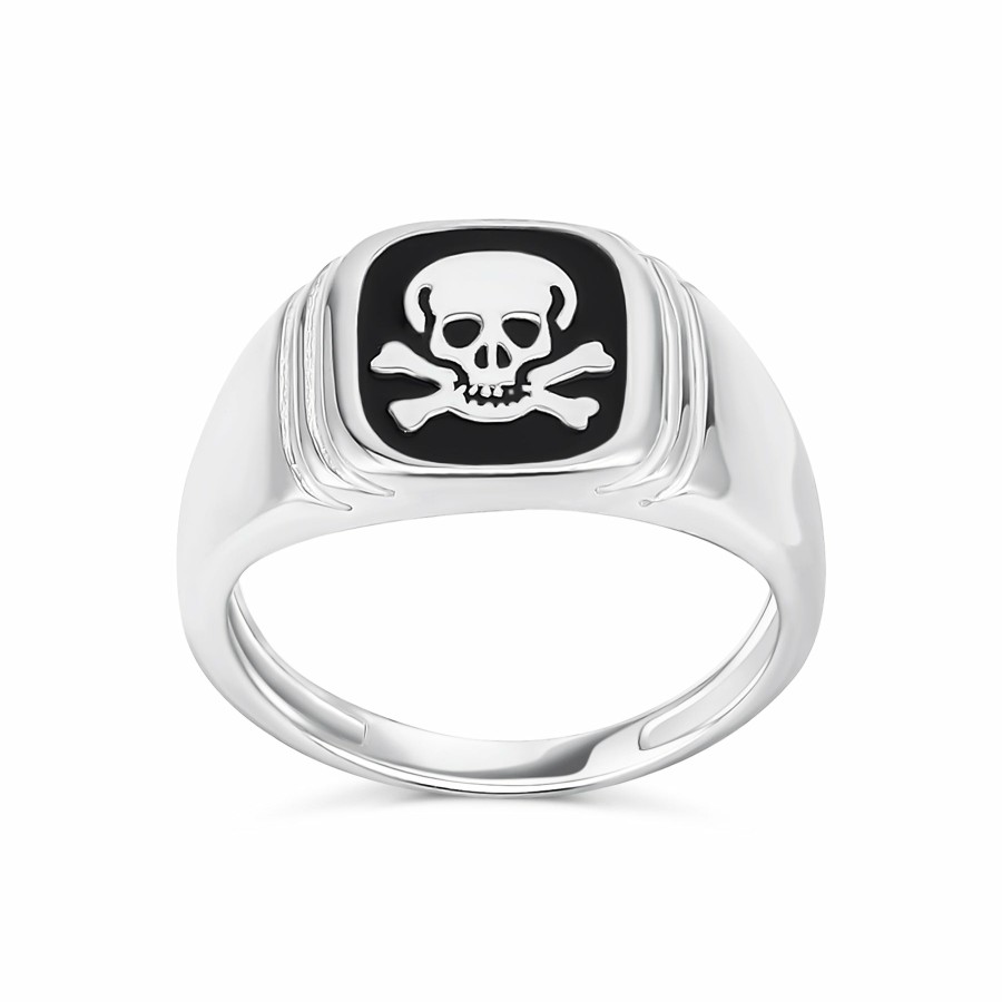 Shop Men Bling Jewelry Mens Engravable Rings | Coin Style Men'S Biker Jewelry Crown Crossbones Signet Skull Ring .925