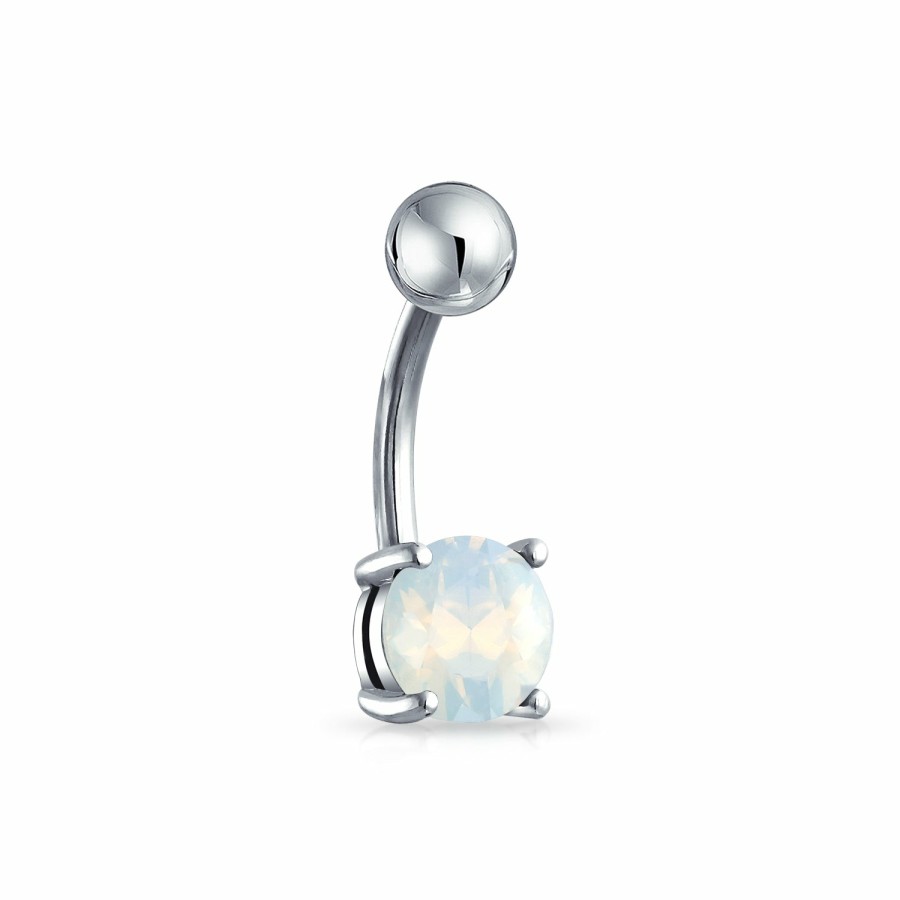 Shop Women Bling Jewelry Belly Rings | Gemstone Turquoise Or Opalite Solitaire Navel Barbell Belly Ring