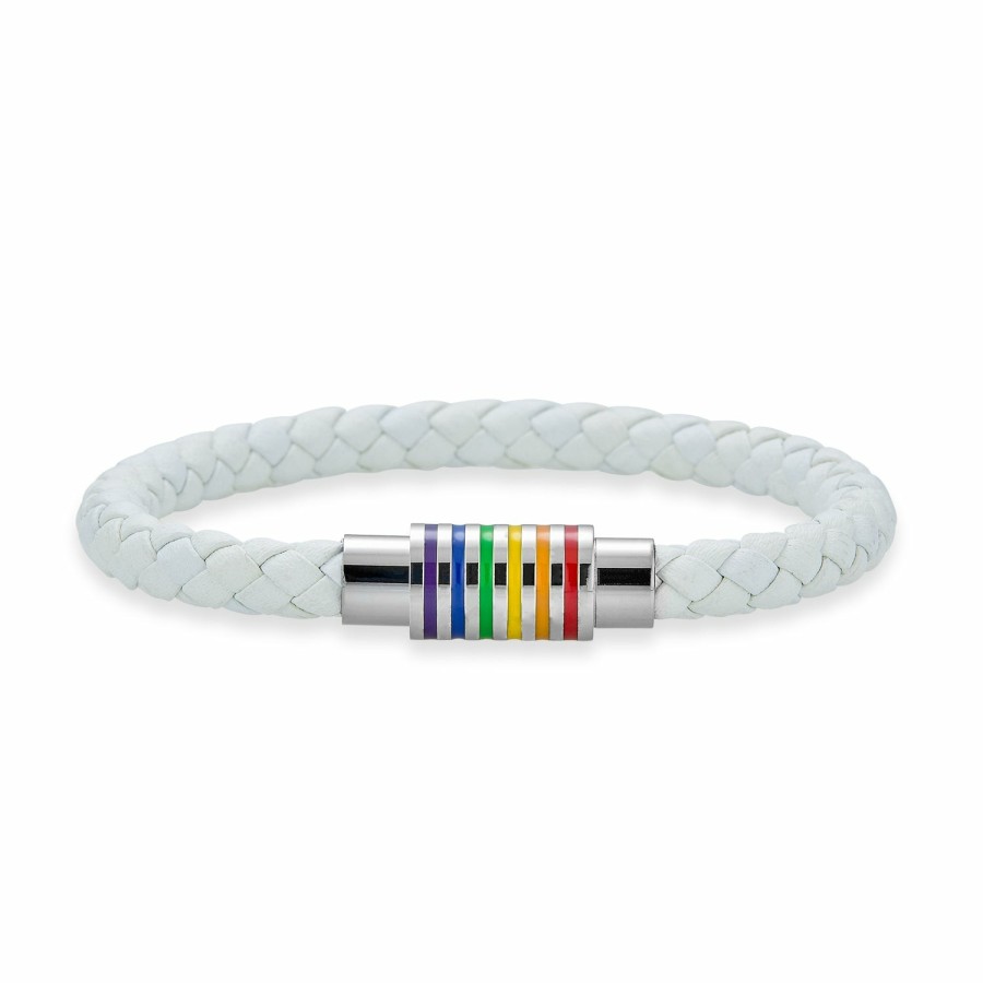 Shop Women Bling Jewelry Wrap Stretch Bracelets | Rainbow Gay Pride Braided Leather Bangle Bracelet Stainless Magnetic