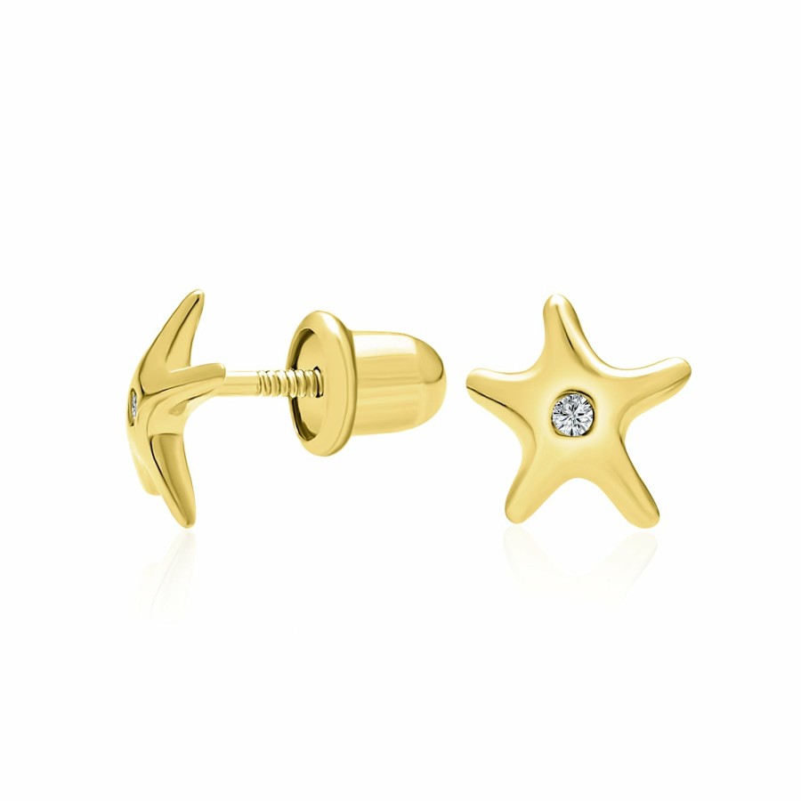 Shop Women Bling Jewelry | Tiny Real 14K Nautical Vaction Dolphin Starfish Stud Earrings